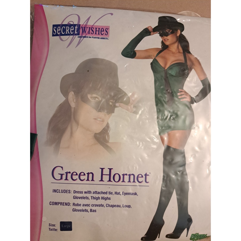 Secret Wishes Green Hornet Women Costume Set Dress Hat Mask Large 889825 Green